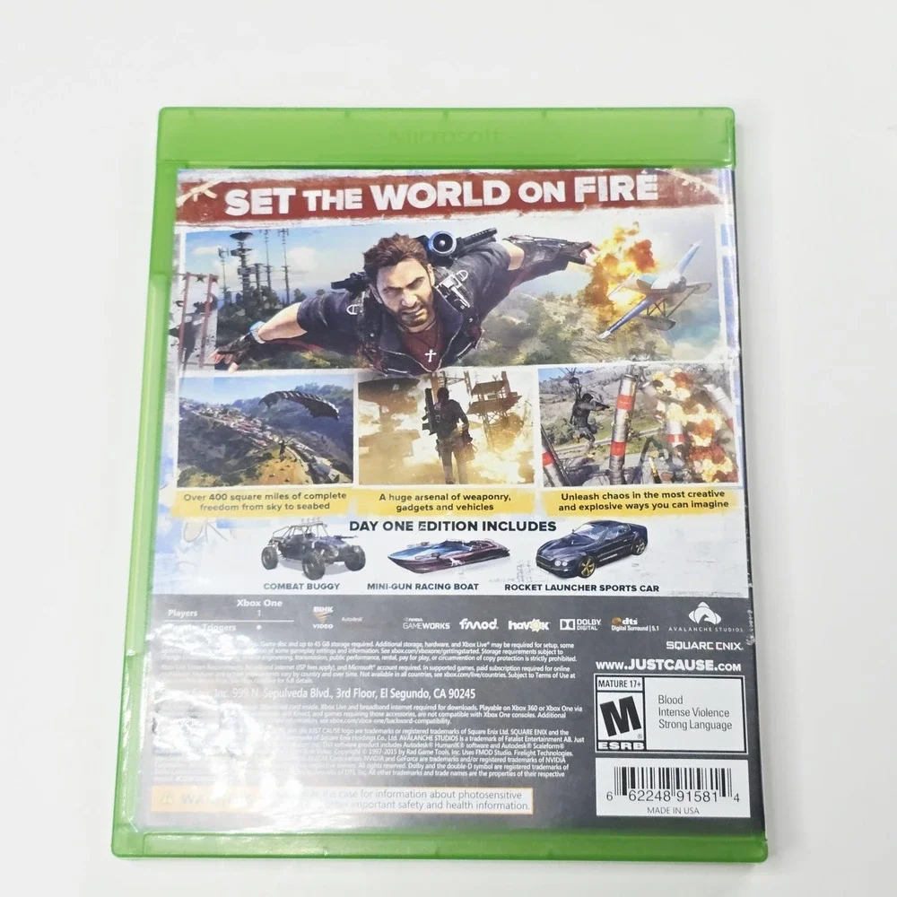 Just Cause 3 Xbox One Day One Edition Video Game Case Disc Insert Codes Square E